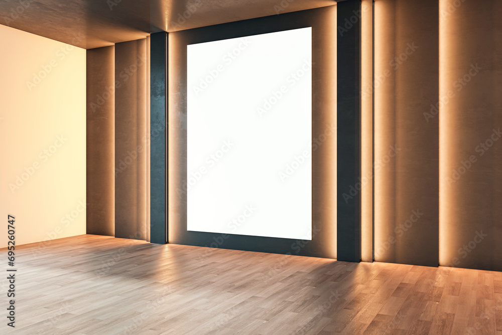 Aufkleber modern empty gallery room interior with white mock up frame on illuminated dark wall. 3d rendering.