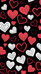 Cute doodle hearts seamless  pattern valentine day background in a handdrawn style