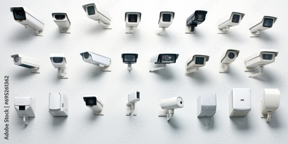 Poster a collection of different types of surveillance cameras. ideal for illustrating security, technology