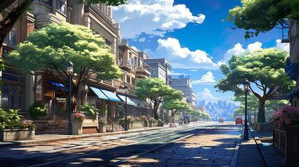 japanese street cozy lofi blue sky