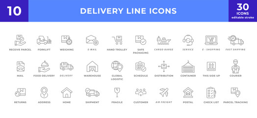 Delivery, shipping, logistics line icon set collection. modern simple web sign, symbol icon.