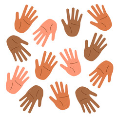 Fototapeta premium Set of palms with different skin tones. Concept of racial diversity. Concept of multiracial friendship. 
