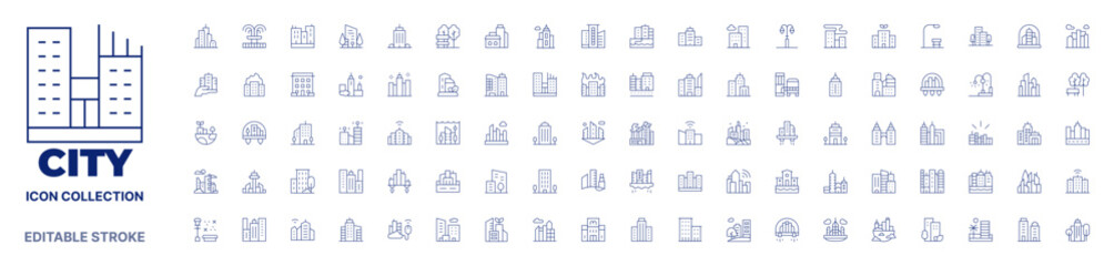 City icon collection. Thin line icon. Editable stroke. Editable stroke. City icons for web and mobile app. - obrazy, fototapety, plakaty