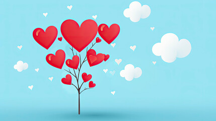 Heart shape tree on blue background with copyspace for web banner, Happy Valentines.