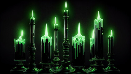 burning candle in a glass, Burning green candlesticks depict a financial market with upward momentum and bullish sentiment, where prices are rising and optimism prevails among investors, Ai generated 