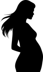 Pregnant woman silhouette in black color. Vector template for laser cutting wall art.