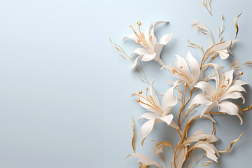 White lily branches on elegant pastel background. Wedding invitations, greeting cards, wallpaper, background, printing
