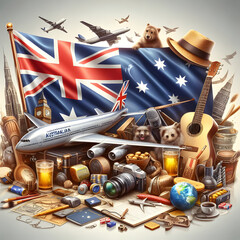 A visual celebration capturing the pride and essence of being Australian, featuring the national flag and iconic symbols in a festive display.