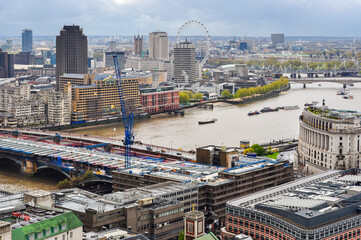 London cityscape and Thames river from St. Paul's cathedral top, UK