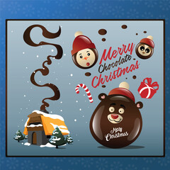 Cartoony vector illustration of cute Christmas house and chocolate characters