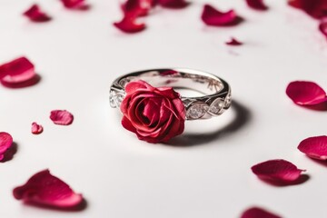 rose petals and ring