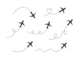 Airplane fligth route or air plane destination line path - obrazy, fototapety, plakaty