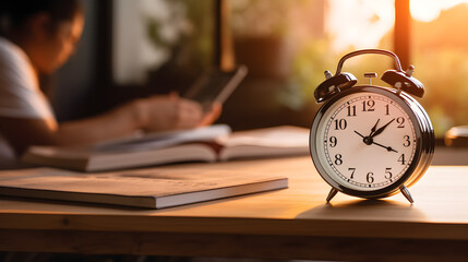 Naklejka premium The concept of deadline. Alarm clock on employee background 