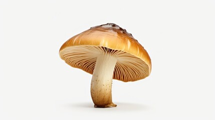 A single mushroom is displayed on a plain white background. Suitable for various applications