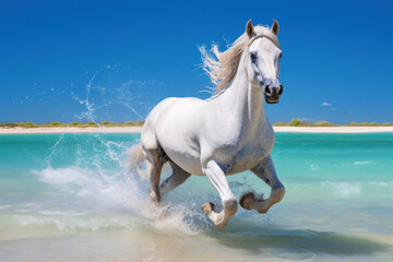 Obraz na płótnie Canvas White horse run on the beach side