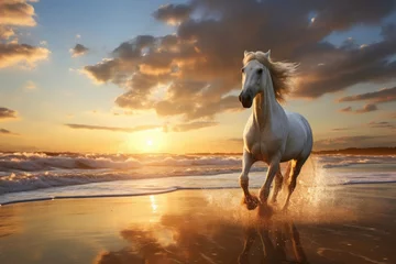 Fotobehang White horse run on the beach side © Neha