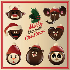 Cartoony vector illustration of cute Christmas animal chocolate characters
