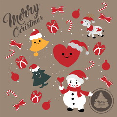 Cartoony vector illustration of cute Christmas animal characters