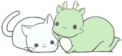 白猫をなでる辰