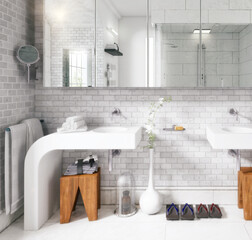 Modernes Badezimmer-Design mit weißer Keramik - 3D Visualisierung