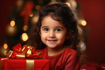 Fototapeta na wymiar cute little girl with gift box