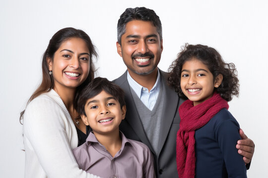 Indian Family Standing Together On White Background