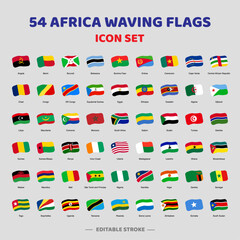 Africa national waving flags. Official African country signs with names, and countries' flag banners. Cute Style Vector Illustration.