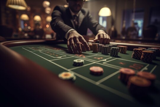 Betting table in casino club. Gambling player addiction and games dependency. Generate ai