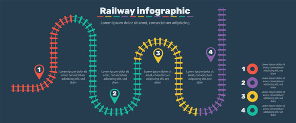 Railroad tracks, railway simple icon, rail track direction, train tracks colorful vector illustrations. Infographic elements, simple illustration on a black background.