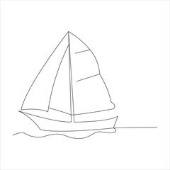 Continuous one line sailing boat drawing art design