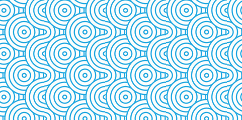 Fototapeta na wymiar Modern diamond geometric ocean spiral pattern and abstract circle wave lines. blue seamless tile stripe geomatics overlapping create retro square line backdrop pattern background. Overlapping Pattern.