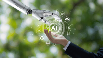 Sustainable development goals. SDGs. AI intelligent system business management and environmental...