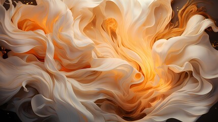 A dreamlike close-up capturing liquid flames in a captivating blend of platinum and ivory colors, shimmering in a surreal world - obrazy, fototapety, plakaty