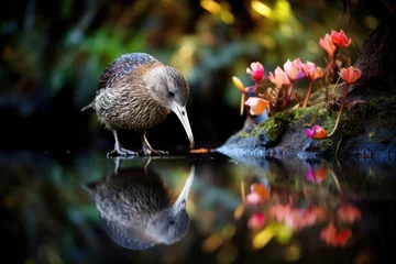 Fotobehang A kiwi bird, small and fascinating, strolls through the lush New Zealand forest © Veniamin Kraskov