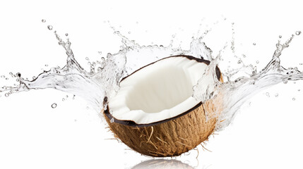 Coconut juice splashing isolated on white background. generative ai - obrazy, fototapety, plakaty