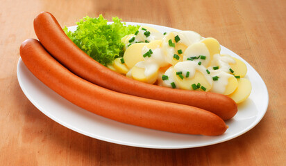 Schinken-Bockwurst, Würstchen, Kartoffelsalat, Salat, Wiener Würstchen,