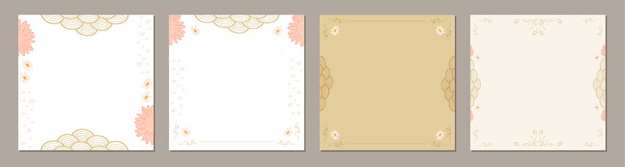 artistic square template in set. Beautiful banners with flowers and border design. Vector illustration for card, banner, invitation, social media post, poster, mobile apps, advertising