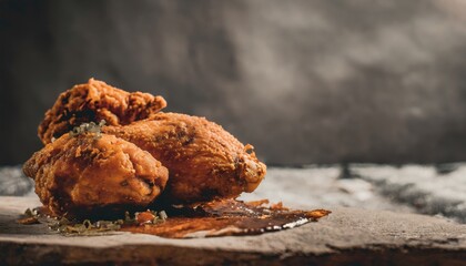 Copy Space image of Classic Southern Fried Chicken on dark background.