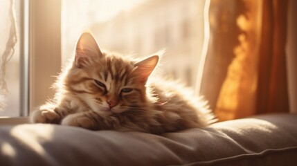 cat lying on sofa and sleeping