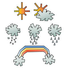 Vector illustration of cartoony weather forecast and sky cloud elements