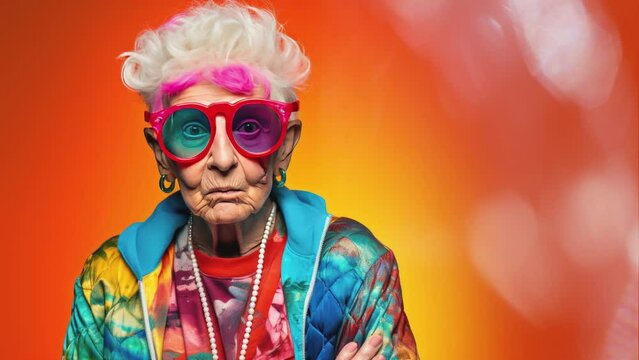 disco dancing elderly grandma with headphones