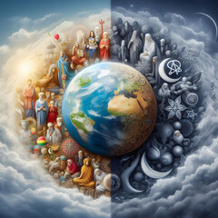 A visual representation emphasizing the harmony of global belief systems, using symbolic imagery to convey unity and understanding during World Religion Harmony Week.