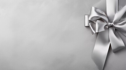 Silver gift ribbon with a bow against a gray background