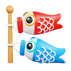 Koinobori Japanese Carp Windsock Isolated. Symbols Icons And Culture Of Japan. 3D Render