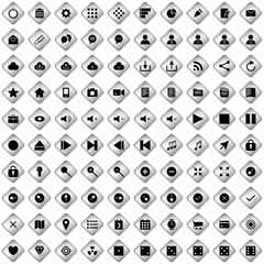 100 icônes, pictogrammes, sur boutons en forme de losange blanc pour site web ou interface d'application, softaware… - obrazy, fototapety, plakaty