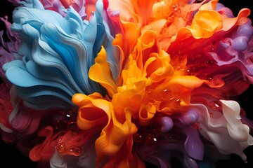 A fluid abstract texture with an explosion of vivid liquid colors spreading across the entire frame - obrazy, fototapety, plakaty