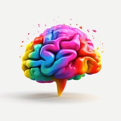 Colorful 3D Human Brain Creatitiy Icon Smybol, Chromatic plastic isolated Neurology Illustration, Motley Neuronal creative smart learning, Cerebral intelligence mind, Colored Psychology Memory Axon