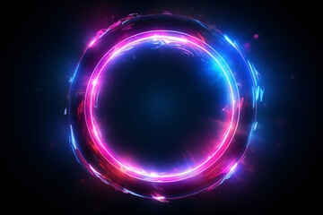 Abstract Neon Light Circle: Digital Glitch Background