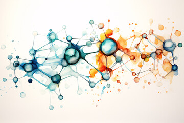 Watercolor Molecule Illustration. Abstract Science Art