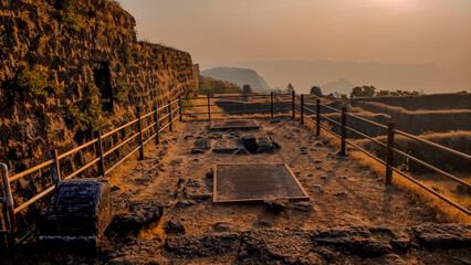 food storage place on the raigad fort in maharashtra in india. - obrazy, fototapety, plakaty